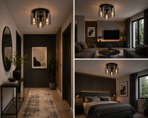 Nowoczesny plafon SARDO 3xE27 marki Italux zachwyca minimalistycznym designem i eleganckim połączeniem czerni z dymionym szkłem. Trzy punkty światła tworzą klimatyczne oświetlenie do wnętrz loftowych i industrialnych.
