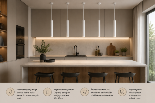 HUDSON MLP8798 Milagro to elegancka lampa wisząca 1xGU10 w białym macie. Smukła forma tuby oraz minimalistyczny styl doskonale komponują się z nowoczesnymi, skandynawskimi i loftowymi aranżacjami wnętrz.