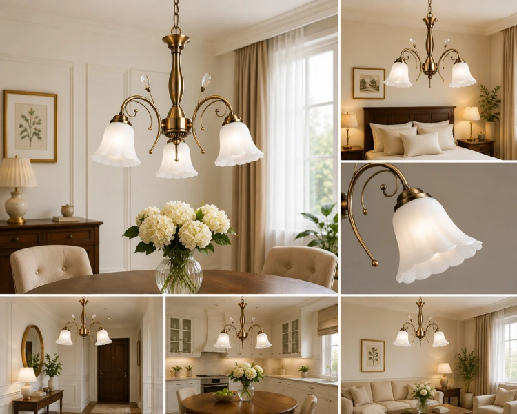 Stylowa lampa sufitowa HUGO 3xE27 patyna z białymi szklanymi kloszami doskonale pasuje do wnętrz klasycznych, retro i vintage. Metalowa konstrukcja oraz subtelne zdobienia nadają lampie elegancki i ponadczasowy charakter.