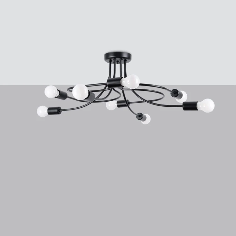 Czarna lampa sufitowa LEVAR 8xE27 to połączenie nowoczesnego wzornictwa i funkcjonalności. Idealna do salonu, jadalni, gabinetu oraz sypialni. Wyrazista forma sprawia, że staje się ozdobą każdego wnętrza.