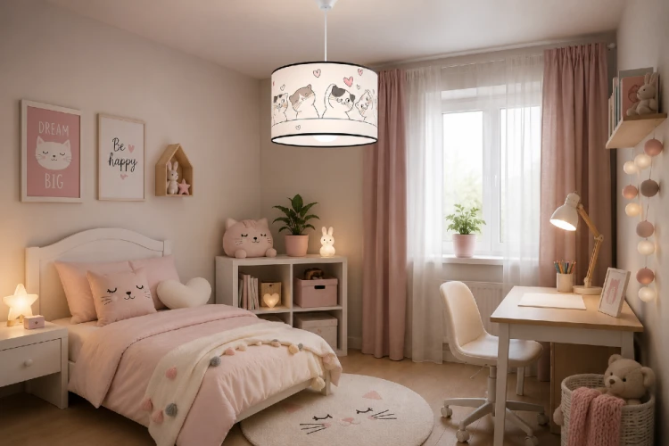 Szukasz wyjątkowej lampy do pokoju dziecka? Ten model z kolorowym abażurem i motywem kotków wniesie do wnętrza ciepło oraz bajkowy klimat. Świetnie sprawdzi się podczas zabawy, nauki i wieczornego relaksu.