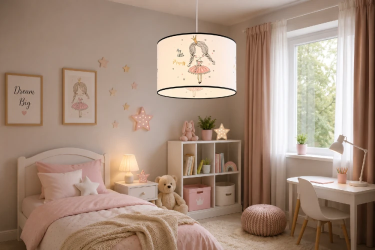 Kolorowa lampa wisząca PRINCESS 40 cm została stworzona z myślą o najmłodszych. Abażur z bajkowym motywem wprowadza do pokoju ciepły klimat, a możliwość zastosowania żarówki LED zapewnia komfort użytkowania.