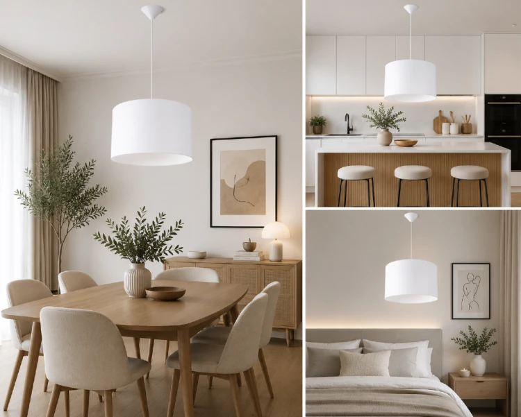 Minimalistyczna lampa NOVA w białym kolorze doskonale komponuje się z wnętrzami skandynawskimi i nowoczesnymi. Abażur o średnicy 40 cm oraz gwint E27 sprawiają, że jest praktycznym i stylowym wyborem do każdego domu.