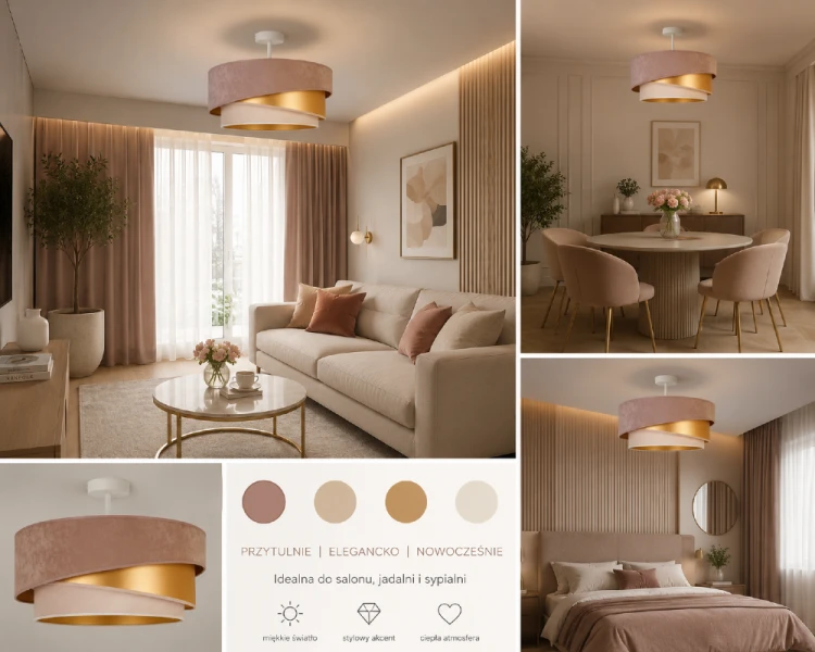 Stylowa lampa sufitowa KOBO to połączenie elegancji i nowoczesnego designu. Beżowy zamszowy abażur oraz złote wykończenie dodają wnętrzu ciepła i luksusowego charakteru. Doskonała do modnych aranżacji modern classic i glamour.