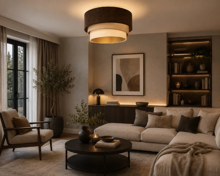Stylowa lampa sufitowa DEVON doskonale sprawdzi się w nowoczesnych, klasycznych i rustykalnych wnętrzach. Harmonijne połączenie kolorów oraz zamszowe wykończenie czynią ją wyjątkową dekoracją pomieszczenia.