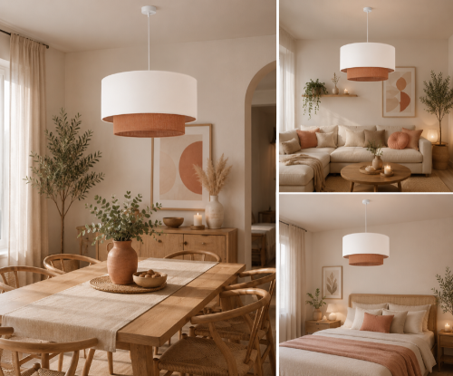 BOHO Duolla to elegancka lampa wisząca wykonana z wysokiej jakości tkaniny i naturalnej juty. Jasna kolorystyka oraz subtelna forma sprawiają, że idealnie pasuje do salonu, jadalni, sypialni i restauracji.