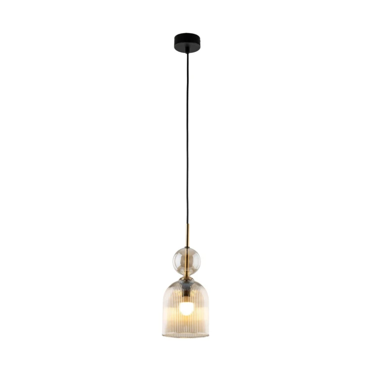 Lampa wisząca SOPHIA 1xE14 TK-Lighting 11039 zachwyca ryflowanym kloszem ze szkła w kolorze koniakowym oraz eleganckim czarnym stelażem. Idealna nad blat kuchenny, stół lub do salonu w stylu glamour i modern.