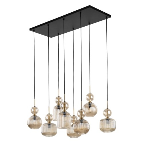 Lampa wisząca SOPHIA 8xE14 Cognac TK-Lighting 11045 zachwyca efektowną formą kaskady i ryflowanymi kloszami ze szkła w kolorze koniakowym. Idealna do salonu, jadalni oraz nowoczesnej klatki schodowej.