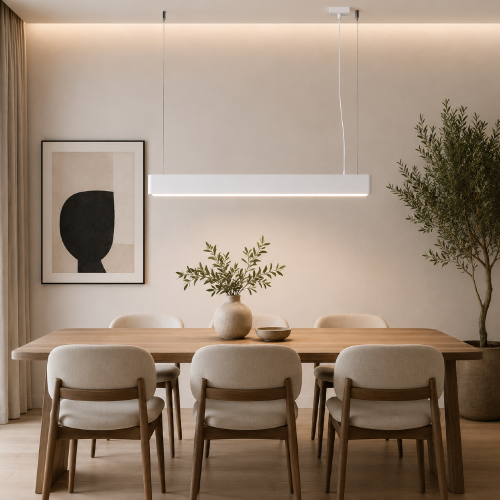 Minimalistyczna lampa wisząca SPARK biała doskonale sprawdzi się w nowoczesnych i skandynawskich wnętrzach. Wbudowane źródło światła G13 8,5W zapewnia energooszczędne oświetlenie, a stalowa konstrukcja gwarantuje trwałość i elegancki wygląd.