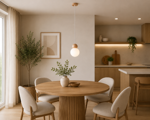 PEKKA SL.1390 zachwyca skandynawskim designem oraz naturalnymi materiałami. Drewniany detal i kulisty szklany klosz tworzą elegancką kompozycję, która doskonale uzupełni nowoczesne, japandi i boho aranżacje.
