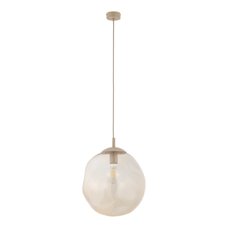 Lampa wisząca LAVA Savia beżowa 35 cm marki TK Lighting zachwyca organicznym szklanym kloszem i subtelną kolorystyką. Doskonale prezentuje się nad stołem w jadalni, wyspą kuchenną oraz w salonie urządzonym w stylu japandi lub skandynawskim.
