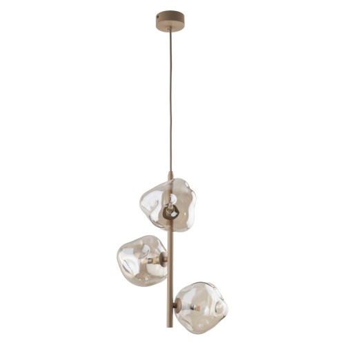 Lampa wisząca LAVA Sabia 3xG9 TK Lighting zachwyca trzema szklanymi kloszami o organicznych kształtach. Beżowa oprawa i nowoczesny design sprawiają, że idealnie pasuje do jadalni, salonu, kuchni oraz wnętrz w stylu japandi i skandynawskim.