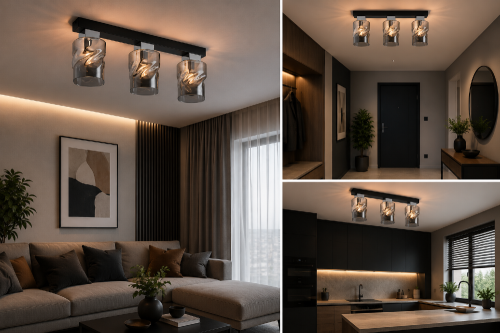Lampa sufitowa MERU z trzema grafitowymi kloszami tworzy wyjątkowy klimat i stanowi efektowną dekorację wnętrza. Czarna oprawa z chromowanymi dodatkami doskonale pasuje do aranżacji nowoczesnych, loftowych oraz industrialnych.