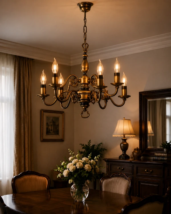 Lampa wisząca ŚWIECZNIK 9xE14 marki Lemir doskonale podkreśla charakter wnętrz klasycznych, dworkowych i vintage. Patynowe wykończenie, podział świecenia 3+6 oraz solidna konstrukcja gwarantują komfort użytkowania przez lata.