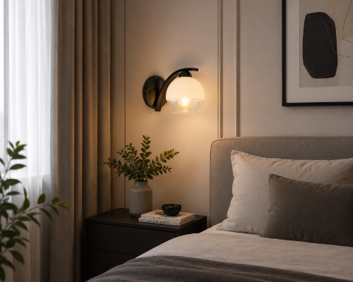 Lampa ścienna LEO 1xE27 zachwyca połączeniem czarnej oprawy w połysku i klosza ze szkła mrożonego oraz przezroczystego. To idealne oświetlenie przy łóżku, lustrze lub w salonie urządzonym w klasycznym stylu.