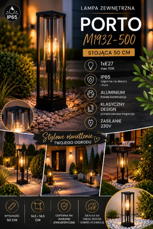 Stylowa lampa stojąca PORTO 50 cm podkreśli charakter ogrodu i nowoczesnej elewacji. Aluminiowa konstrukcja oraz klosz z poliwęglanu gwarantują trwałość i estetyczny wygląd przez wiele sezonów.