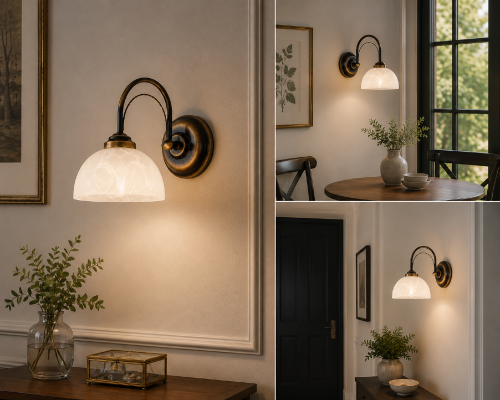 Kinkiet OPAL O3390 K1 PAT Lemir – klasyczne oświetlenie ścienne w kolorze patyny z alabastrowym kloszem. 1x E27 60W, wymiary 19×32×26 cm. Polska produkcja, elegancki styl i solidne wykonanie idealne do salonu, sypialni czy korytarza