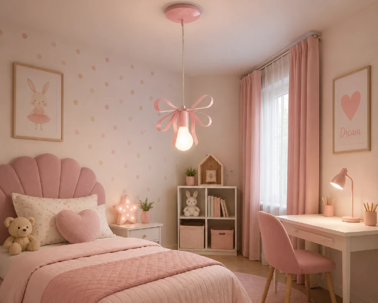 EMMA PINK 1xE27 zachwyca subtelnym różowym kolorem i oryginalną formą kokardy. Lampa wisząca Milagro doskonale sprawdzi się w pokoju dziecka, tworząc przytulną atmosferę do zabawy, nauki i odpoczynku.