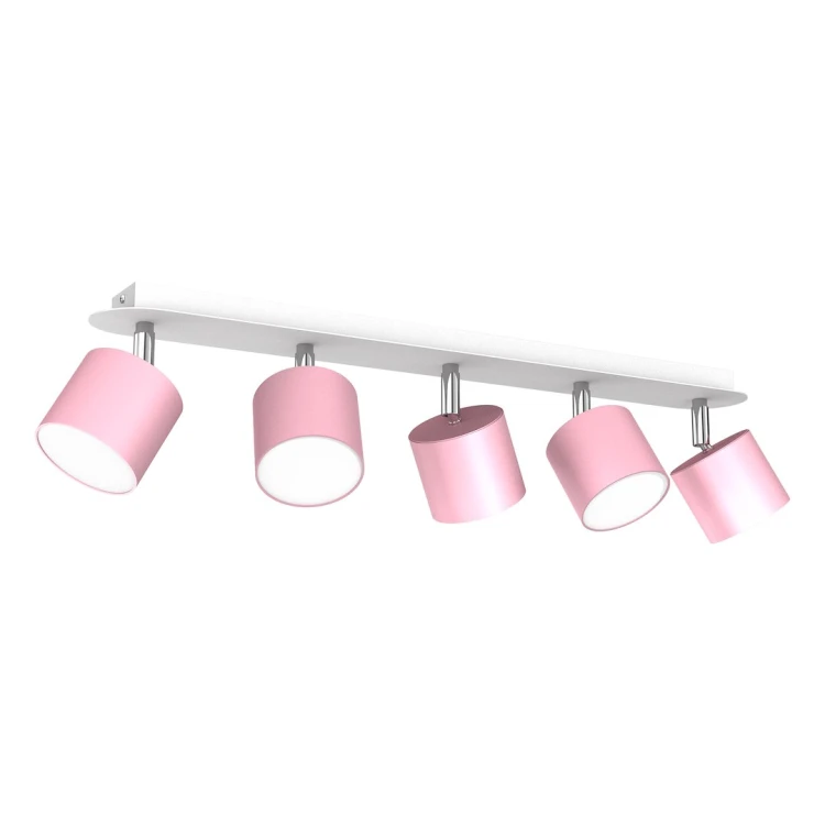 Lampa sufitowa DIXIE 5xGX53 różowa Milagro MLP7613 to nowoczesny plafon z regulowanymi reflektorkami. Pięć punktów świetlnych pozwala skutecznie oświetlić pokój dziecka lub nastolatki, a pastelowa kolorystyka dodaje wnętrzu przytulności.