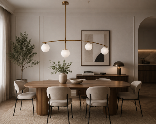 Nowoczesna lampa SENAI Italux łączy miodowy mosiądz z białymi szklanymi kulami. Cztery punkty światła G9 zapewniają komfortowe oświetlenie, a ponadczasowy design podkreśla charakter współczesnych wnętrz.