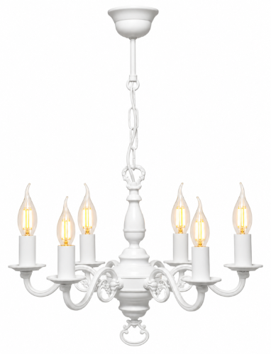 Żyrandol klasyczny CEREUS 6xE14 biały matowy Lemir to elegancka lampa inspirowana tradycyjnymi świecznikami. Sześć punktów światła oraz podział świecenia 3+3 sprawiają, że doskonale sprawdzi się w salonie, jadalni i sypialni.