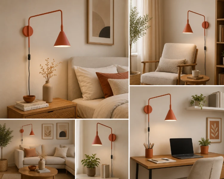 Lampa ścienna NOX 1xE14 w kolorze terakoty idealnie wpisuje się w styl japandi, boho i skandynawski. Wysięgnik 61 cm pozwala skierować światło dokładnie tam, gdzie jest potrzebne każdego dnia.
