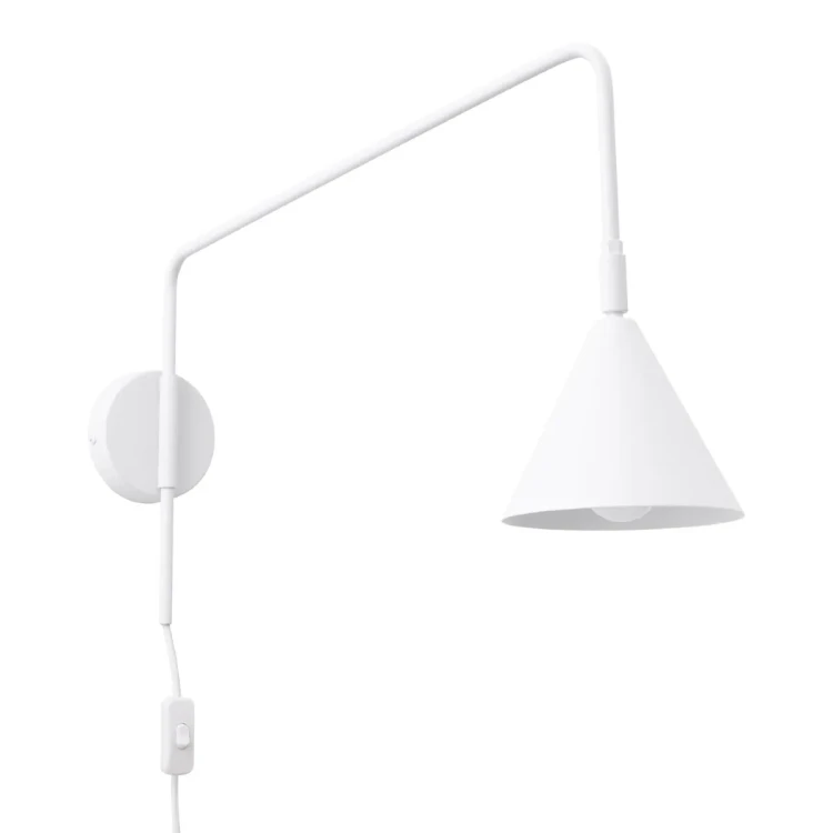 Kinkiet NOX 1xE14 biały Sollux SL.1696 to nowoczesna lampa ścienna z przewodem 185 cm i wyłącznikiem. Wysięgnik 61 cm pozwala wygodnie doświetlić miejsce do czytania, pracy lub relaksu w salonie i sypialni.