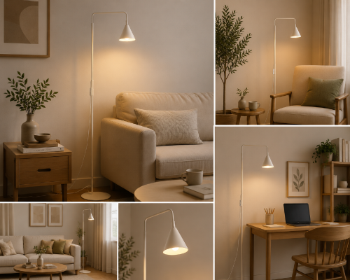 Beżowa lampa podłogowa NOX SL.2584 łączy elegancki wygląd z codzienną funkcjonalnością. Dzięki wysokości 165 cm oraz oprawce E14 świetnie sprawdzi się przy fotelu, sofie lub w kąciku do czytania.