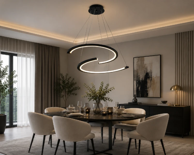Nowoczesna lampa wisząca DOUBLEMOON LED 30W łączy designerski wygląd z funkcjonalnością. Czarna oprawa, średnica 60 cm i wydajne źródło światła 1950 lm sprawiają, że świetnie sprawdzi się w salonie, kuchni i jadalni.