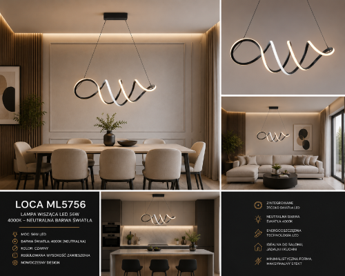 LOCA ML5756 marki Milagro zachwyca minimalistycznym designem i eleganckim czarnym wykończeniem. Designerska linia świetlna LED tworzy wyjątkowy efekt dekoracyjny, podkreślając nowoczesny charakter każdego wnętrza.