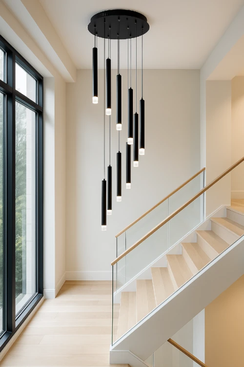 Lampa wisząca CARBON ML6161 to doskonały wybór nad schody, do salonu z antresolą lub nowoczesnego holu. Czarna konstrukcja oraz neutralne światło 4000K podkreślają elegancki charakter współczesnych aranżacji
