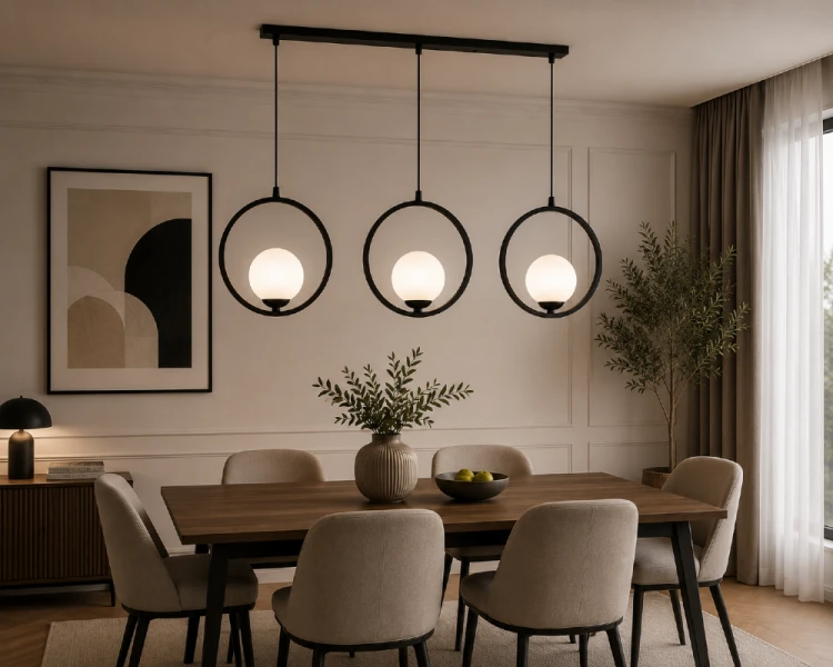 BOSTON ML5594 to stylowa lampa wisząca 3xE14 o szerokości 100 cm. Trzy dekoracyjne obręcze i szklane kule tworzą efektowną kompozycję świetlną, która podkreśla charakter nowoczesnych i minimalistycznych wnętrz.