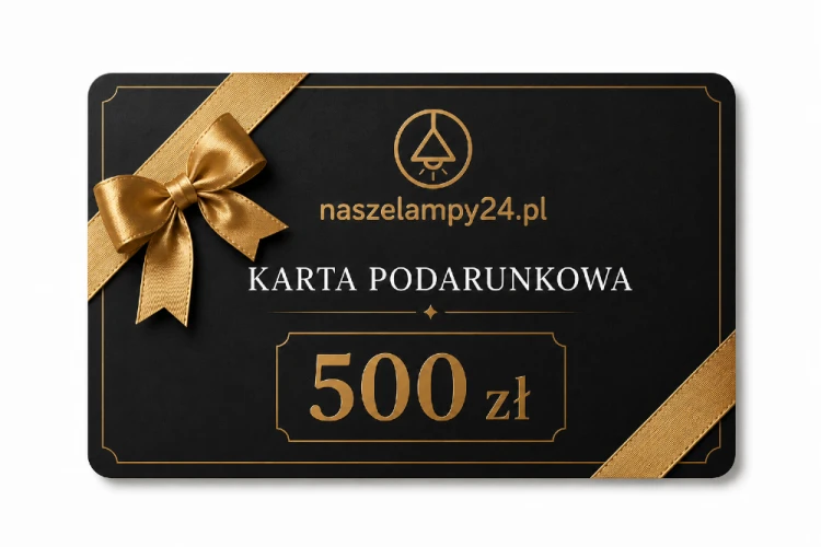 Karta Podarunkowa 500 zł NaszeLampy24 to elegancki prezent dla osób urządzających dom lub mieszkanie. Obdarowana osoba sama wybierze lampy i oświetlenie spośród tysięcy produktów dostępnych w sklepie. Idealna na każdą okazję.