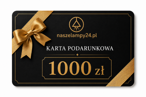 Karta Podarunkowa 1000 zł NaszeLampy24 to elegancki prezent dla osób urządzających dom lub mieszkanie. Obdarowana osoba sama wybierze lampy i oświetlenie spośród tysięcy produktów dostępnych w sklepie. Idealna na każdą okazję
