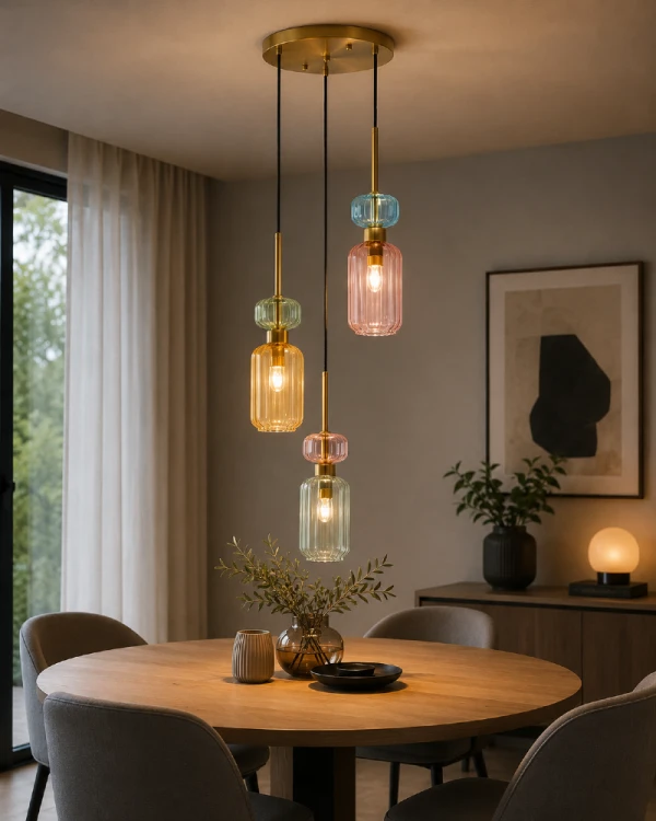 MOLLY ML1825 to designerska lampa wisząca z kolorowego szkła i złotych detali. Pastelowe klosze w odcieniach różu, błękitu i pomarańczu nadają wnętrzu wyjątkowego charakteru oraz przytulnej atmosfery.