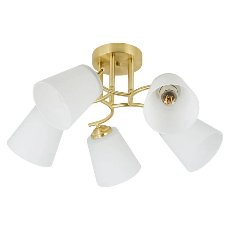 Lampa sufitowa PAFOS 5xE27 Milagro ML2766 zachwyca eleganckim połączeniem złotej konstrukcji i białych szklanych kloszy. Pięć punktów świetlnych zapewnia doskonałe oświetlenie salonu, jadalni, sypialni lub kuchni. Kompatybilna z żarówkami LED.
