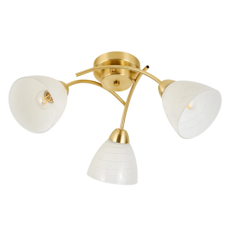 Lampa sufitowa CLARA 3xE27 Milagro ML2760 to eleganckie połączenie złotej konstrukcji i białych szklanych kloszy. Trzy punkty świetlne zapewniają komfortowe oświetlenie salonu, sypialni lub jadalni. Idealna do wnętrz nowoczesnych i klasycznych.