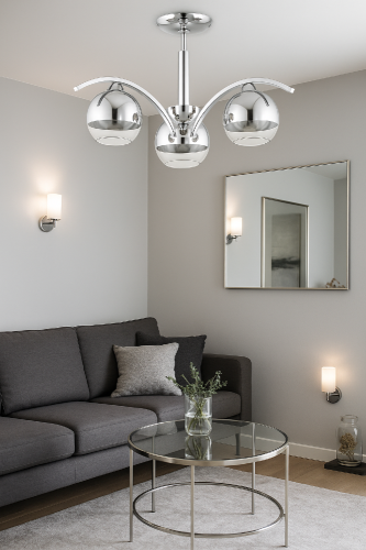 Żyrandol LEO Lemir O2523 W3 CH w kolorze chrom, klasyczna lampa sufitowa z trzema dużymi kloszami ze szkła w odcieniu srebrzysto-przezroczystym, stylowe oświetlenie do salonu, jadalni lub sypialni, trzy gniazda E27 60W, polska produkcja wysokiej jakości