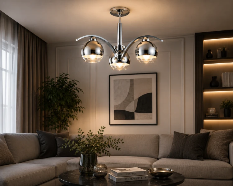 Żyrandol LEO 3xE27 chrom marki Lemir to elegancka lampa sufitowa z trzema szklanymi kloszami w kolorze srebrnym i transparentnym. Funkcja świecenia 1+2 oraz chromowana konstrukcja sprawiają, że idealnie pasuje do salonu i jadalni.