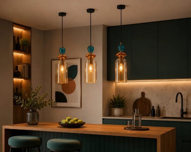 Designerska lampa wisząca BUSCO 1xE27 Italux z bursztynowym kloszem i złotą oprawą. Idealna nad stół, wyspę kuchenną czy do salonu. Wykonana z metalu i szkła, regulowana wysokość, elegancki akcent w każdym wnętrzu