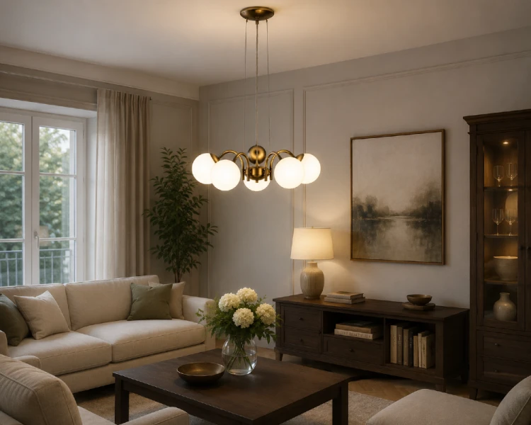 Lampa wisząca NOL Lemir zachwyca ponadczasowym wzornictwem i dekoracyjnym wykończeniem w kolorze patyny. Pięć szklanych kul zapewnia równomierne oświetlenie i wyjątkowy klimat we wnętrzach klasycznych oraz modern classic.