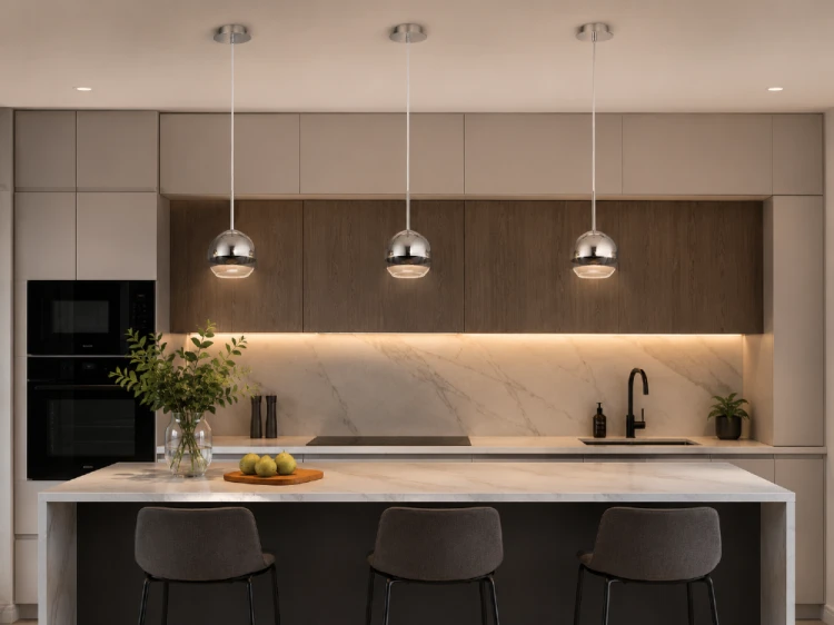 Chromowana lampa COLOURS LEMIR idealnie sprawdzi się nad blatem roboczym, wyspą kuchenną lub stolikiem. Szklany klosz o średnicy 15 cm subtelnie rozprasza światło, podkreślając nowoczesny charakter wnętrza.