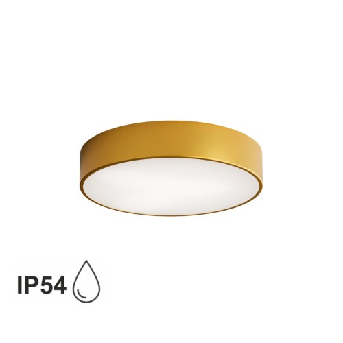 Plafon CLEO 40 cm złoty marki Temar z kloszem mlecznym i systemem mocowania TWIST to elegancka i funkcjonalna lampa sufitowa. Wyposażona w 3x E27 24W, IP54 – idealna do łazienki, kuchni, garażu czy warsztatu. Estetyczny design i wysoka trwałość