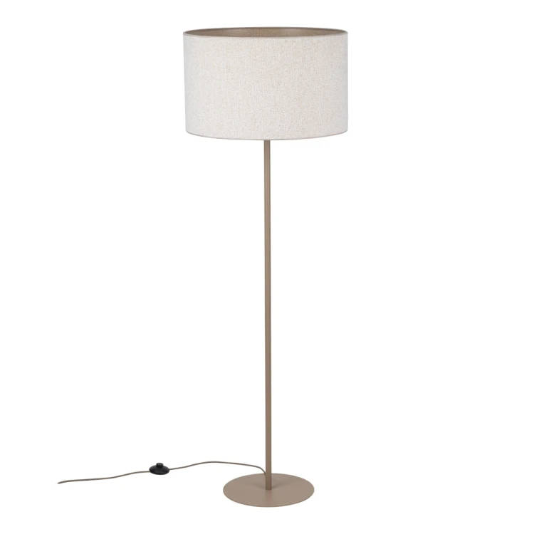 Lampa podłogowa VELLUM 16168 z beżowym abażurem to eleganckie oświetlenie do salonu, sypialni i gabinetu. Smukły stelaż w kolorze sabia oraz tkaninowy klosz tworzą przytulny klimat i doskonale wpisują się w styl skandynawski.