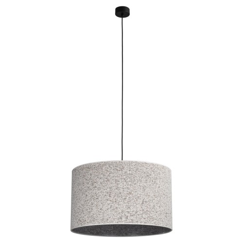 Lampa wisząca VELLUM 10751 z dużym abażurem Fi 50 cm to eleganckie oświetlenie do salonu, jadalni i sypialni. Tkaninowy klosz zapewnia przyjemnie rozproszone światło, a czarne zawieszenie podkreśla nowoczesny charakter wnętrza.