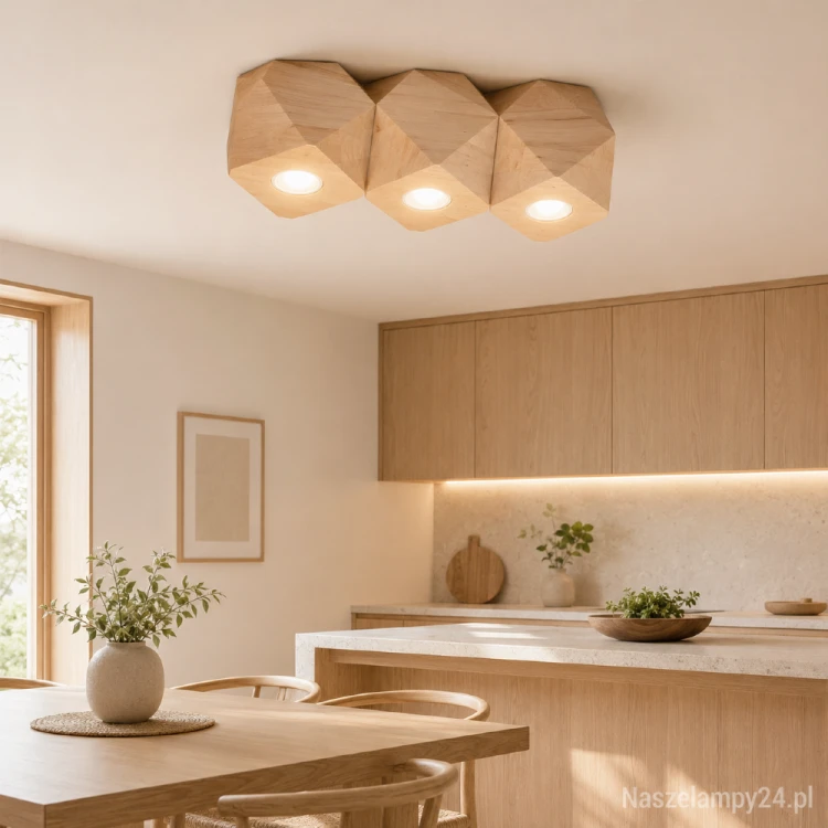 Lampa sufitowa Woody 3 kostki z drewna. Nowoczesne plafony.