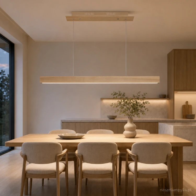 Drewniana lampa TIMBER LED 18W marki Milagro doskonale oświetli stół w jadalni, barek lub wyspę kuchenną. Smukła listwa o długości 90 cm emituje 1260 lm i przyjemne, ciepłe światło 3000K. Model MLP568.