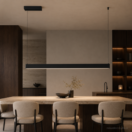 Lampa sufitowa LINEA czarna 36W LED Milagro ML1784 to podłużna listwa idealna nad stół lub wyspę kuchenną. Funkcja CCT umożliwia zmianę barwy światła, pozwalając dopasować oświetlenie do pory dnia i potrzeb.