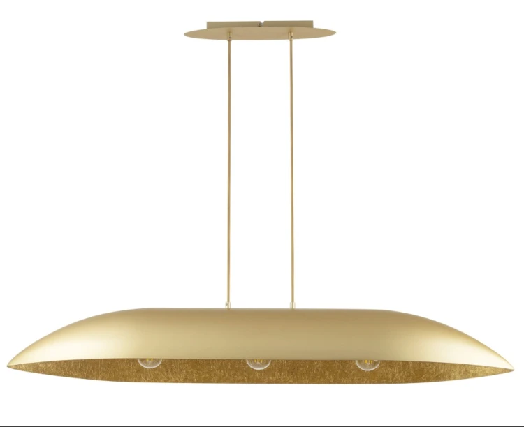 Lampa wisząca GONDOLA 3xE27 Sigma 40640 zachwyca szerokim złotym kloszem o długości 114 cm. Doskonale sprawdzi się nad dużym stołem w jadalni, salonie lub restauracji, zapewniając eleganckie i funkcjonalne oświetlenie.