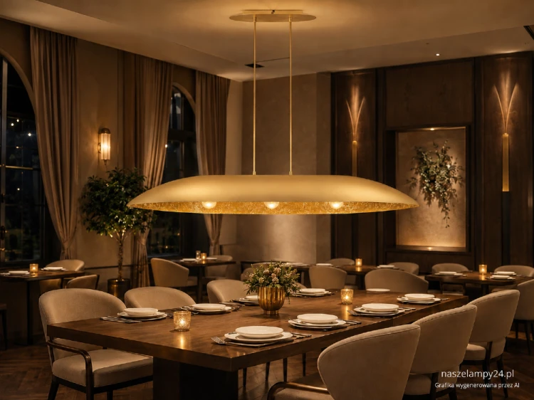 Szukasz dużej złotej lampy nad stół? GONDOLA Sigma 40640 oferuje trzy oprawki E27 oraz klosz o szerokości 114 cm. Elegancka, podłużna forma doskonale pasuje do wnętrz nowoczesnych, glamour, modern classic i restauracyjnych.